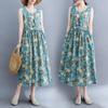 2025 Mori Girl Pastoral Cotton Linen Floral Sleeveless Plus Size Dress
