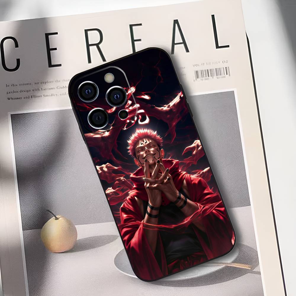 R-Ryomen Sukuna J-Jujutsu K-Kaisen Phone Case For IPhone 17,16,15,14,13,12,11,Plus,Pro,Max,Plus,XS,soft case Black silicone