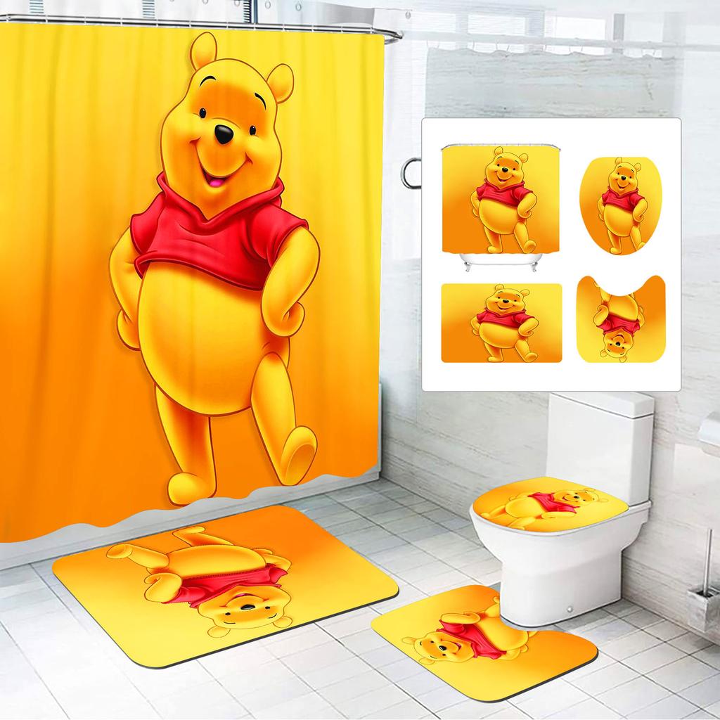Winnie The Pooh Anime Shower Curtain Cute Bath Waterproof Curtains For Living Room Luxury Set Screen Bathroom Accessories Sets