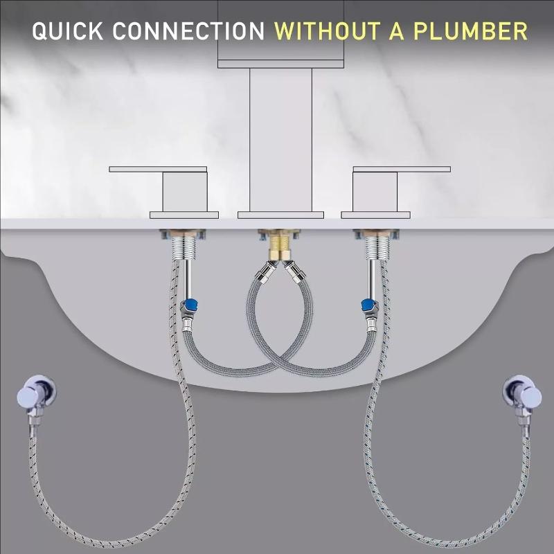 Bathroom 3 Holes Waterfall Basin Faucet, 2 Handles Cold Hot Water Mixers Sink Tap Black/Chrome