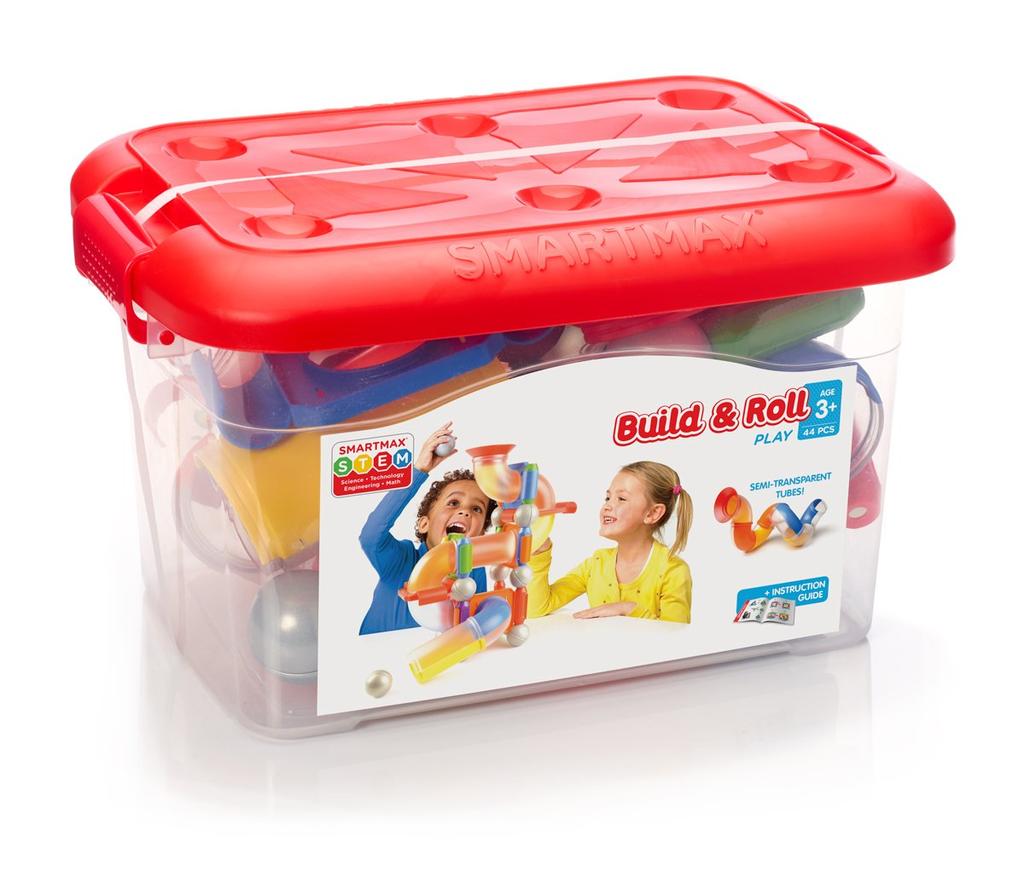 SmartMax Magnetic Building Blocks for Build 44 with Authentic Toddlers, Play, & Roll, Pieces, Case, SMX909,