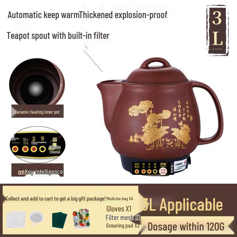 Automatischer elektrischer Abkochtopf für chinesische Medizin mit violettem Ton - Schmortopf für den Hausgebrauch.