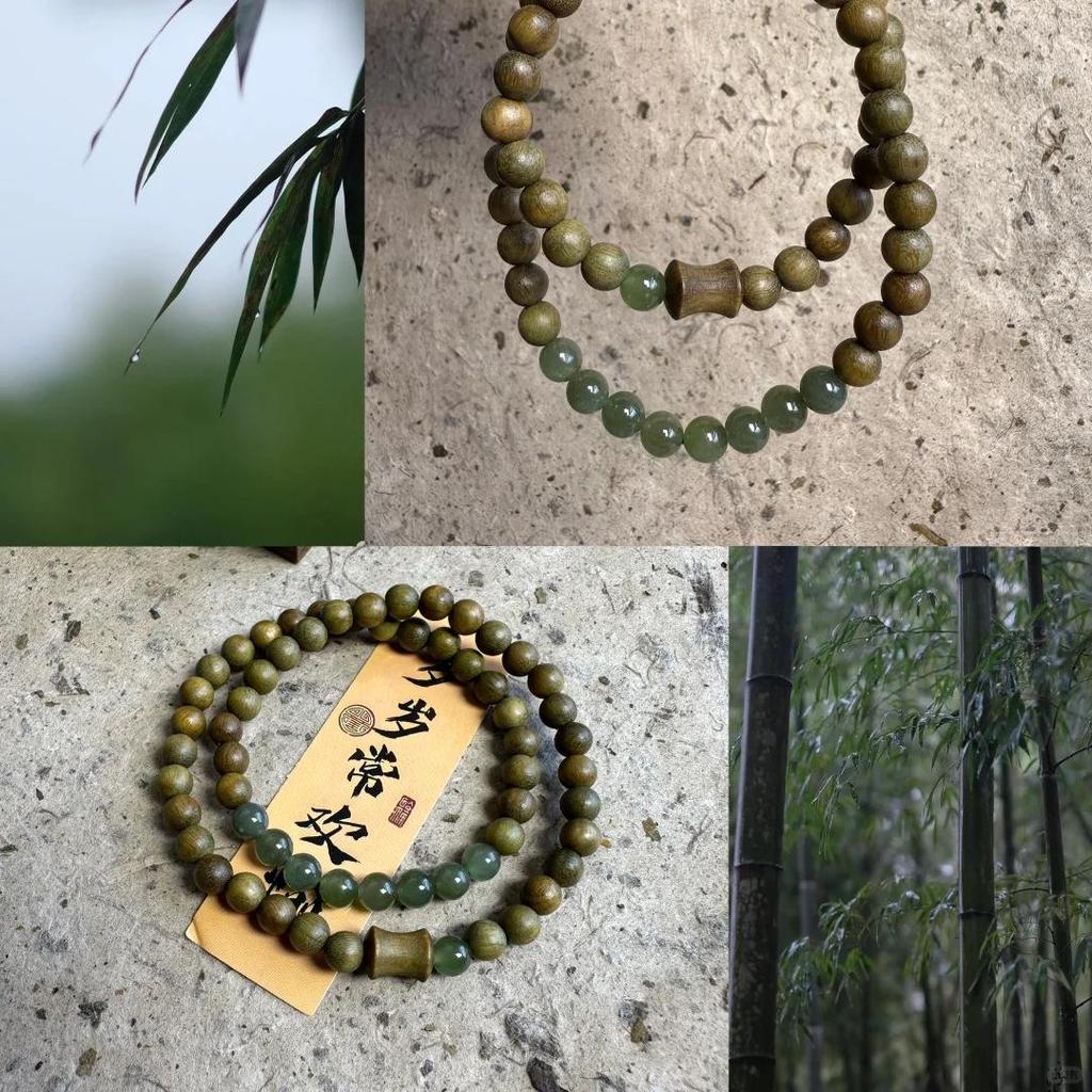 Natural Green Sandalwood Wénwán Double Wrap Bracelet - Niche Design for Men, Women, Couples