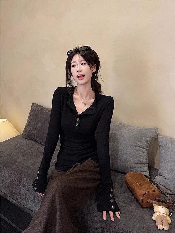 Women's Slim Fit Korean Style Long Sleeve T-shirt - Autumn Design Base Layer