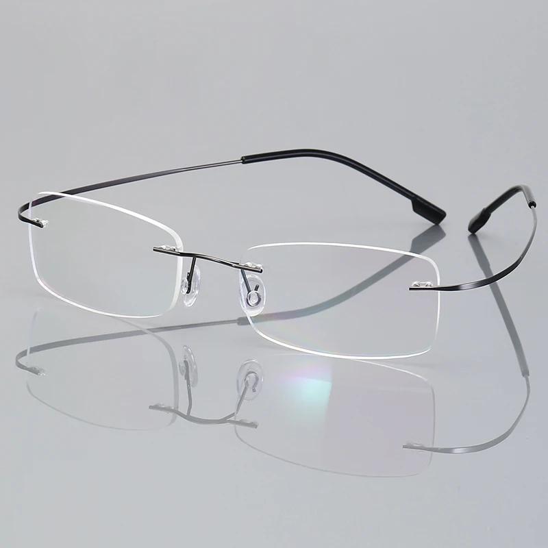Ultra-light Frameless Design Eyeglasses Titanium Alloy TR90 Material Eyeglasses Frame Men Premium Quality Super Stretch Metal Temple Eyeglasses Frame