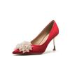 Women's Shoes Wedding High Heels Not Tired Feet Silk Sequined Flower Shoes Stiletto Women's Shoes Versatile Pointed Single Shoes
