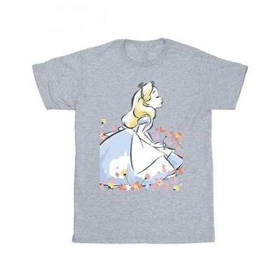 Girls Alice In Wonderland Sketch Flowers Cotton T-Shirt