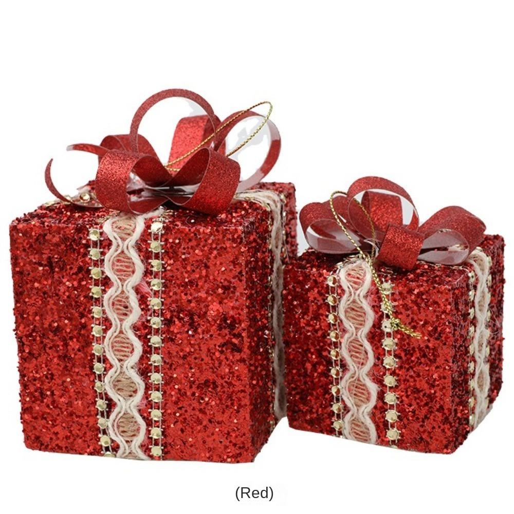 Lace Gift Box Christmas Tree Ornament Plastic DIY Crafts Painted Christmas Gifts Boxes Pendant Hanging Ornament New Year