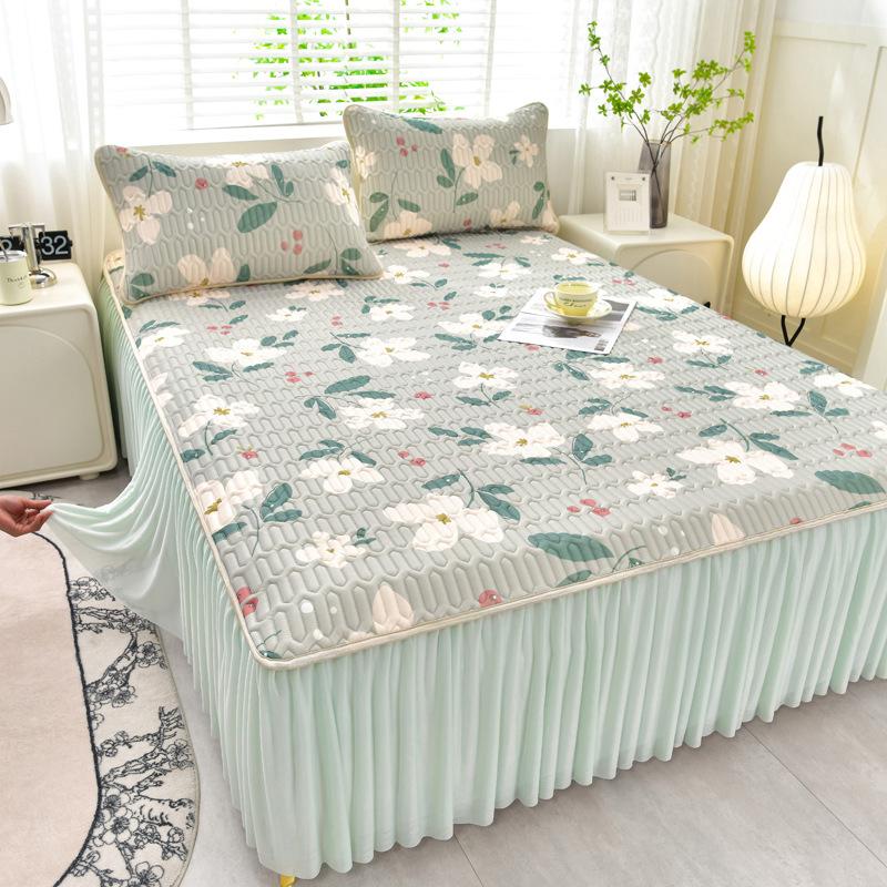 Sommer Kühlende Bettmatratzenbezug Weich Kühlendes Spannbettlaken Matratzenschoner Bezug Tagesdecke Bettrock Kissenbezug 3-teiliges Set