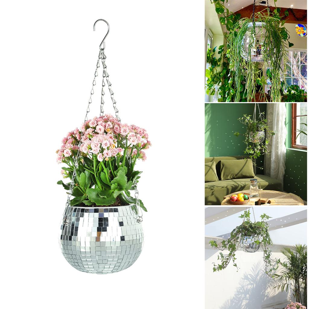 Home Hanging Mirror Ball Planter Decorative Plant Pots Hanging Flower Pot for Indoor Outdoor Home Garden Decor WWO66