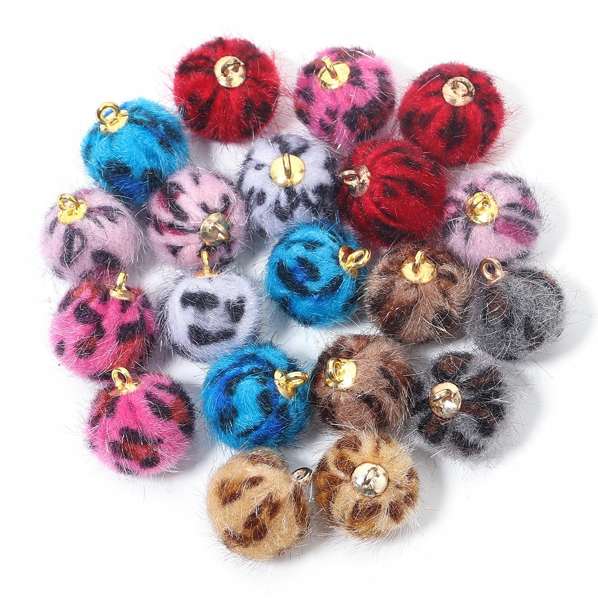 

20pcs 16mm Plush Fur Leopard Print Ball Beads Colorful Pompom Charms Pendant For Jewelry Making DIY Necklace Bracelets Supplies