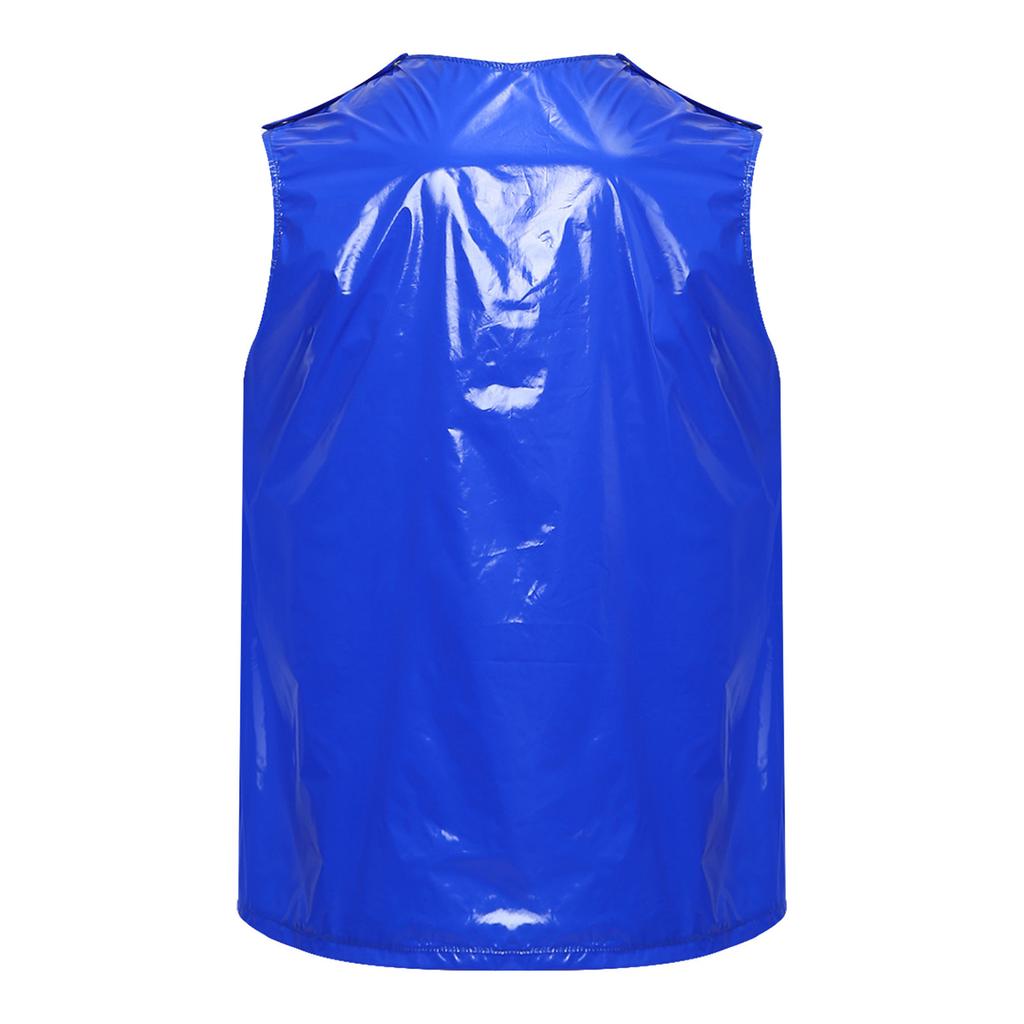 S-3XL Men Vinyl Waterproof Reusable Tank Top Round Neck Sleeveless Press Buttons At Shoulder and Sides for Gymnastics Workout Exercise