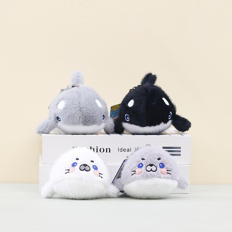 Adorable Plush Whale And Seal Keychain Accessories Soft Stuffed Animal Toys