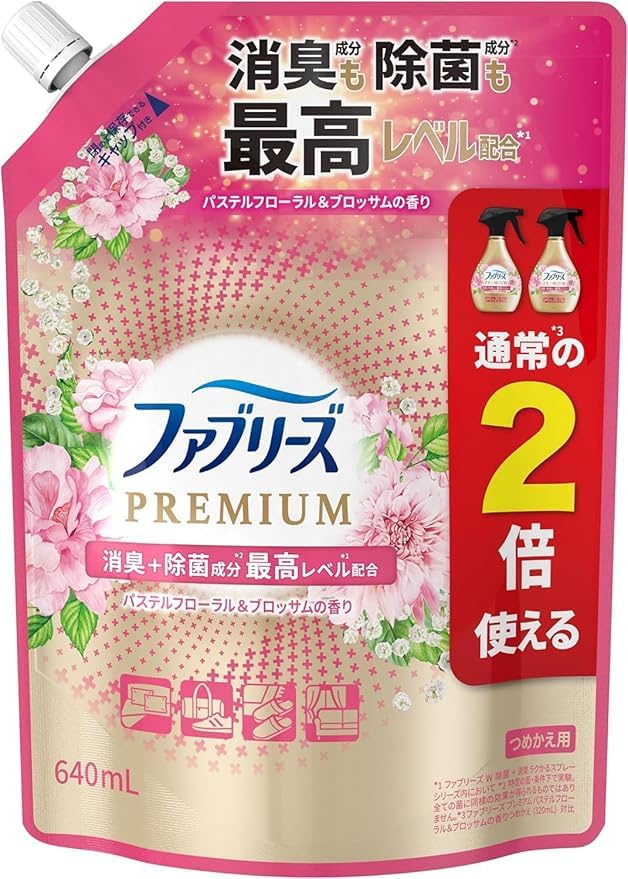 

Fabric Deodorizing Spray, Premium Pastel Floral & Blossom, Refill, Extra Large, 640ml x 2