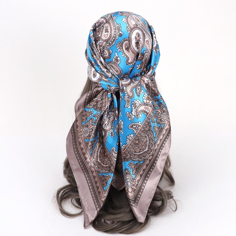 90x90CM Imitation Silk Square Scarf – Women's Striped Color Block Shawl, European & American Style