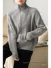 Women's European Style Pure Wool Turn-Down Collar Cashmere Cardigan with Double Zipper Knitwear.