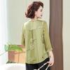 Women's Floral Print Chiffon Blouse V-neck Tie Front 3/4 Sleeve Loose Fit Casual Top for Middle-Aged