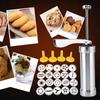 Cookie Press Stainless Steel Cookie Press Tool Kit Biscuit Maker and Churro Maker Press Machine with 20 Cookie Discs 4 Nozzles