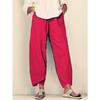 Pantaloni casual larghi in cotone e lino con elastico in vita, pantaloni da casa da donna