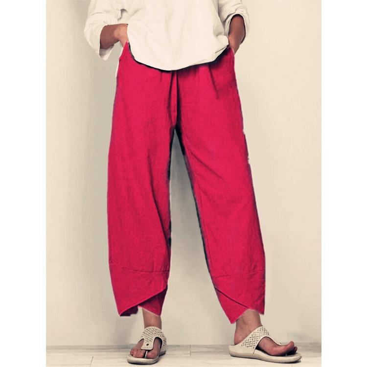 Pantaloni casual larghi in cotone e lino con elastico in vita, pantaloni da casa da donna