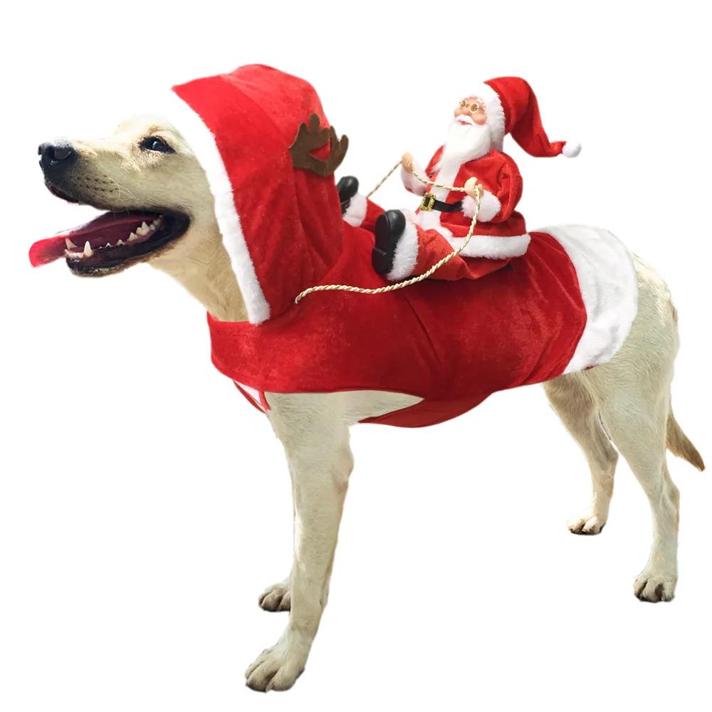 Christmas Dog Costume Santa Claus Riding Pet Cosplay Costumes Party Dogs Outfit for Small Medium Large Dogs Santa Pet Clothes (as the picture,S)