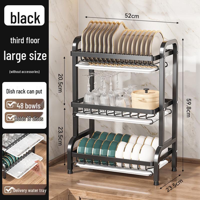 Égouttoir de cuisine multicouche pour bols, assiettes, couteaux et baguettes avec fonctionnalité d'égouttage sur le plan de travail