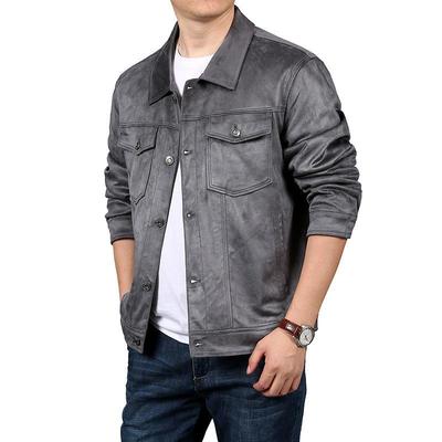 Neue Wildlederjacke Herren Einfarbig Schlicht Lässig Modetrend Frühling und Herbst Retro Workwear-Jacke