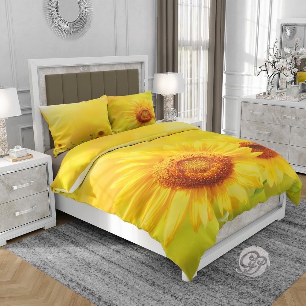 3D Baumwollsatin Bettwäsche 140x200cm SONNENBLUMEN