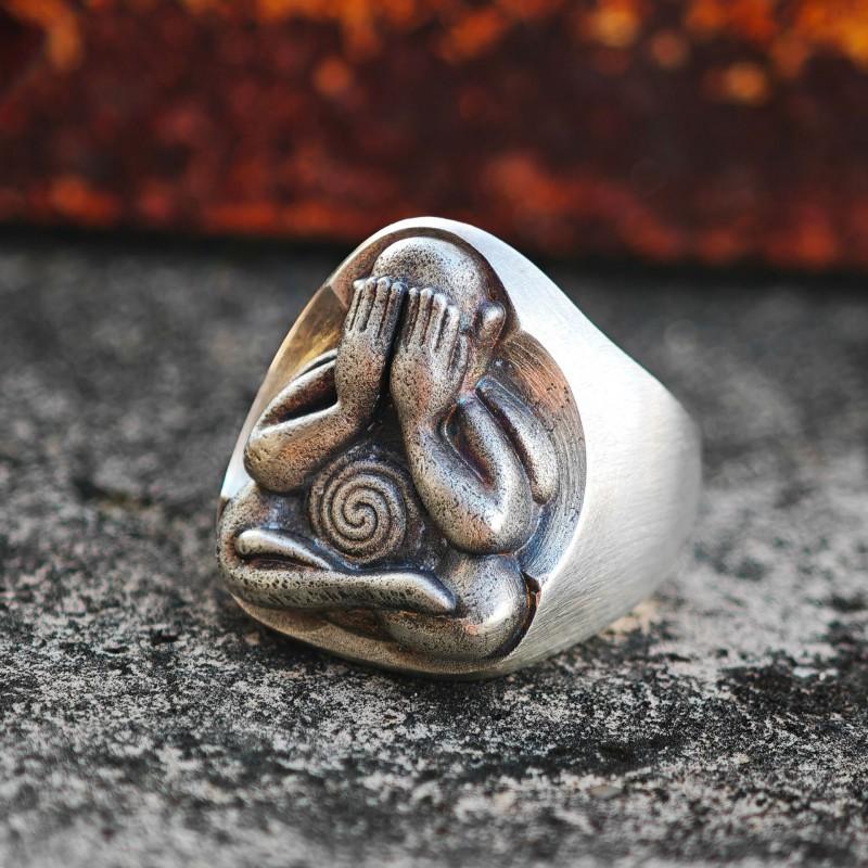 Adjustable Open Ring With Buddha Motif Vintage Style Mens Womens Bohemian Statement Jewelry Adjustable Open Band