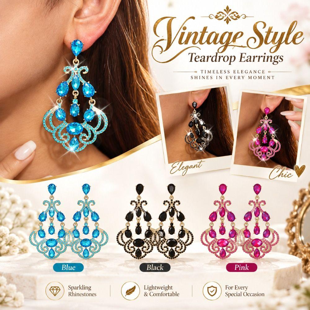 Geometric Rhinestone Teardrop Earrings Vintage Style Ear Studs New Statement Earrings Women
