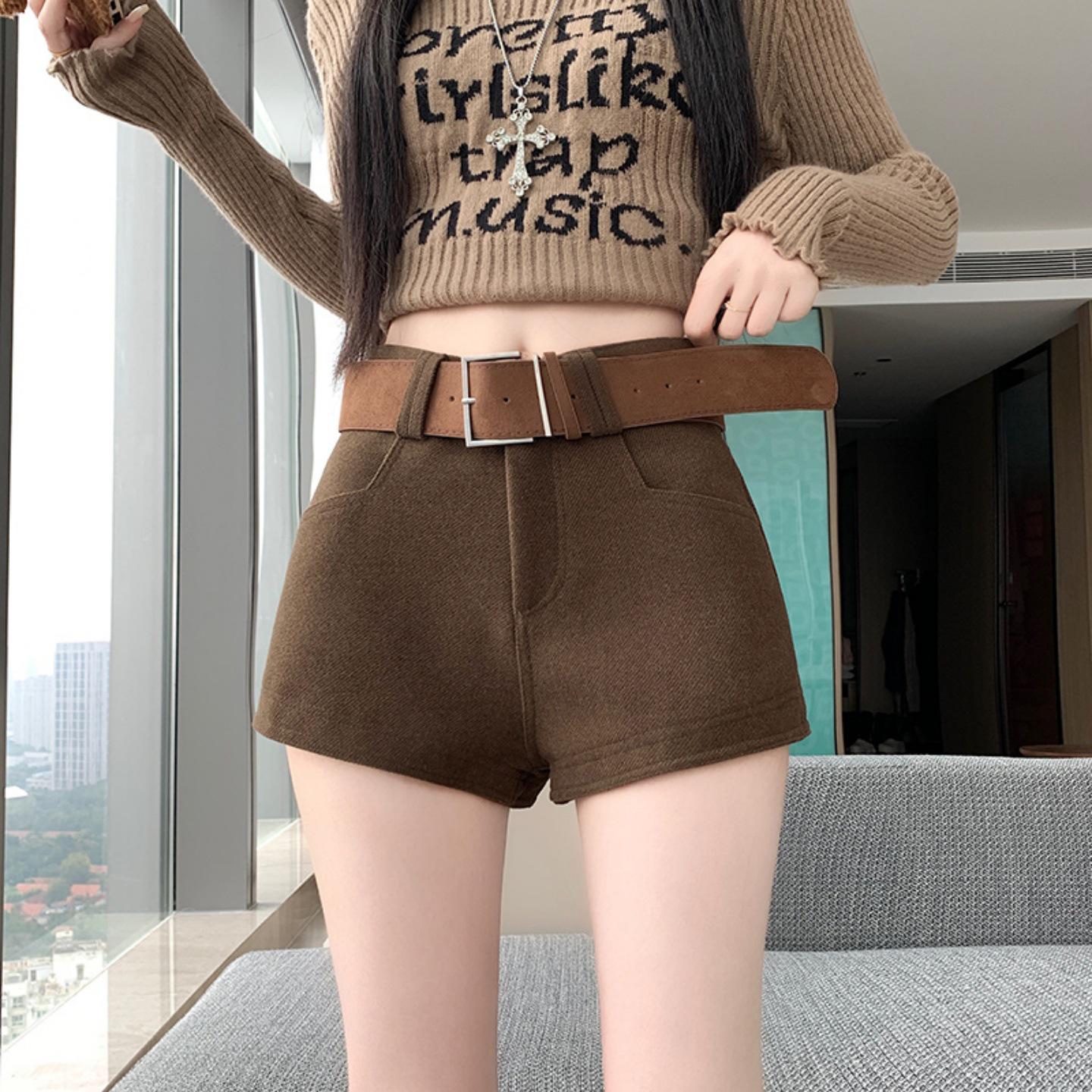 

Women s Plus Size Grey Wool Blend High Waist A-Line Wide Leg Shorts for Spring/Autumn 3XL