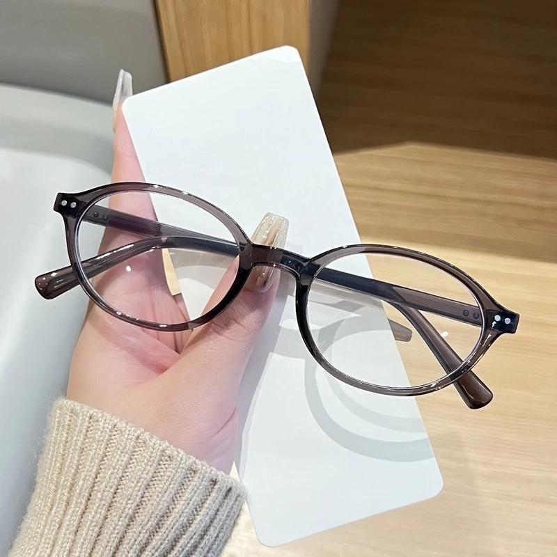 Korean Retro Oval Frame Blue Light Blocking Glasses Women Men Fashion Trendy Anti Blue Ray Plain Eyewear Decorative Eyeglasses