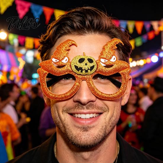 Halloween Party Glasses for Kids Adults, Glitter Glasses Frame Cosplay Party Decoration, Funny Pumpkin Skull Ghost Bat Eyewear Accessory for Party