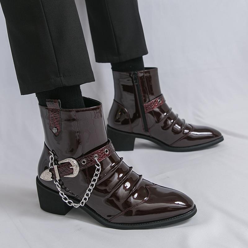 Pointed Toe Office Men Ankle Boots Casual Leather High Top Shoe Stylish Business Casual Botas Leisure Walk Motorcycle Boots