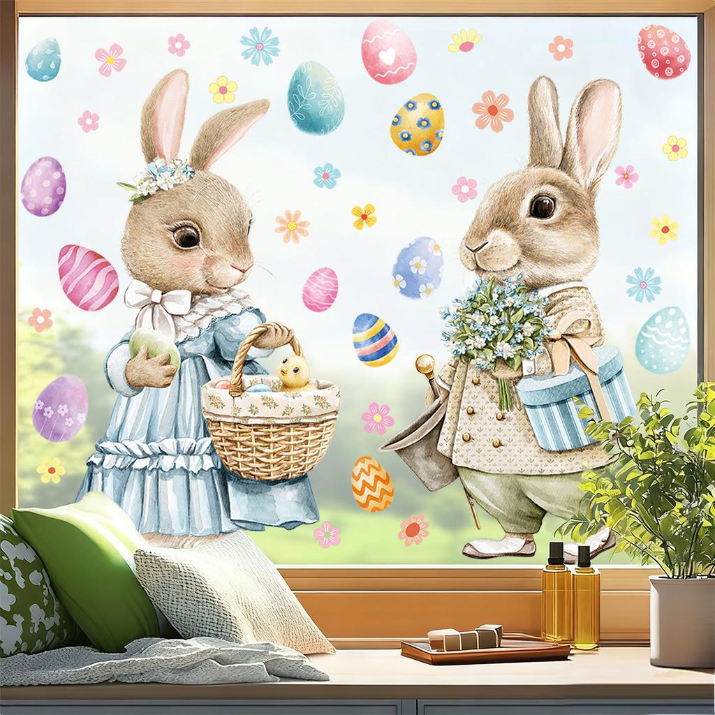 Easter Bunny Static Cling Window Sticker 2026 New Arrival Cute Glass Decoration for Home Easter Decor