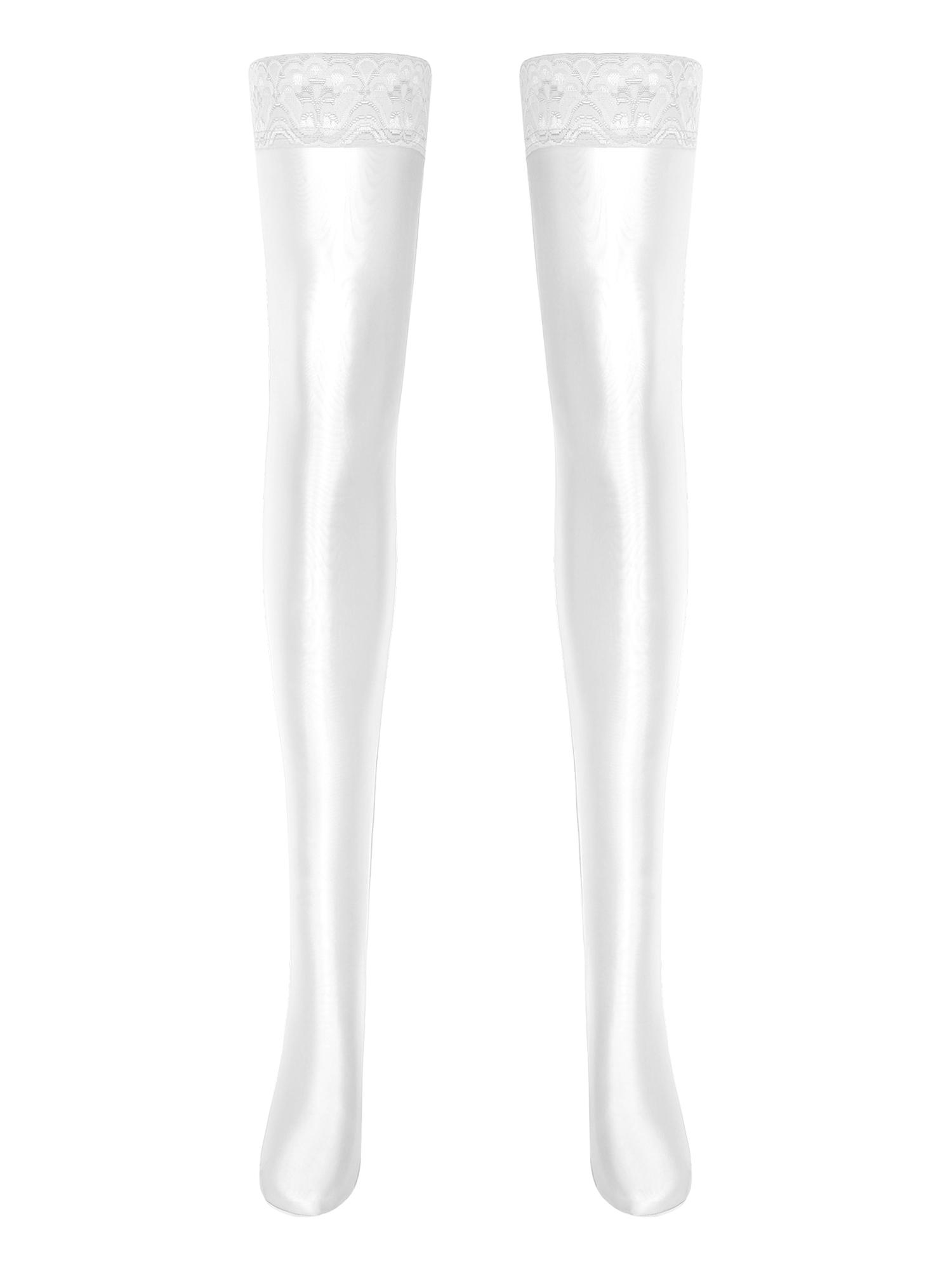 

Womens Thigh High Stockings Anti-Slip Silicone Lace Trim Party Wear One Size білий