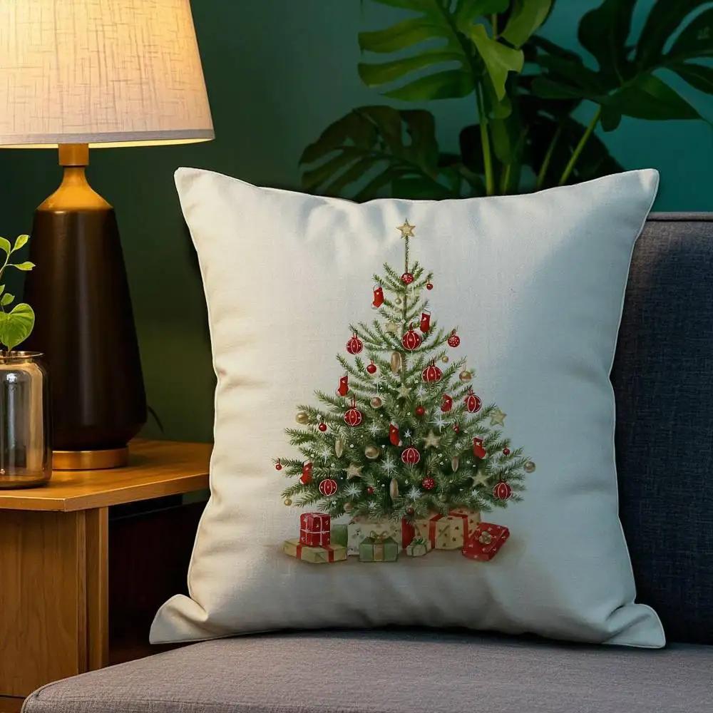 

Christmas Santa And Deer Pillow Case Plush Fabric Soft Double Sided Print Sofa Cushion Cover Throw Pillow Coversl, 66x66cm