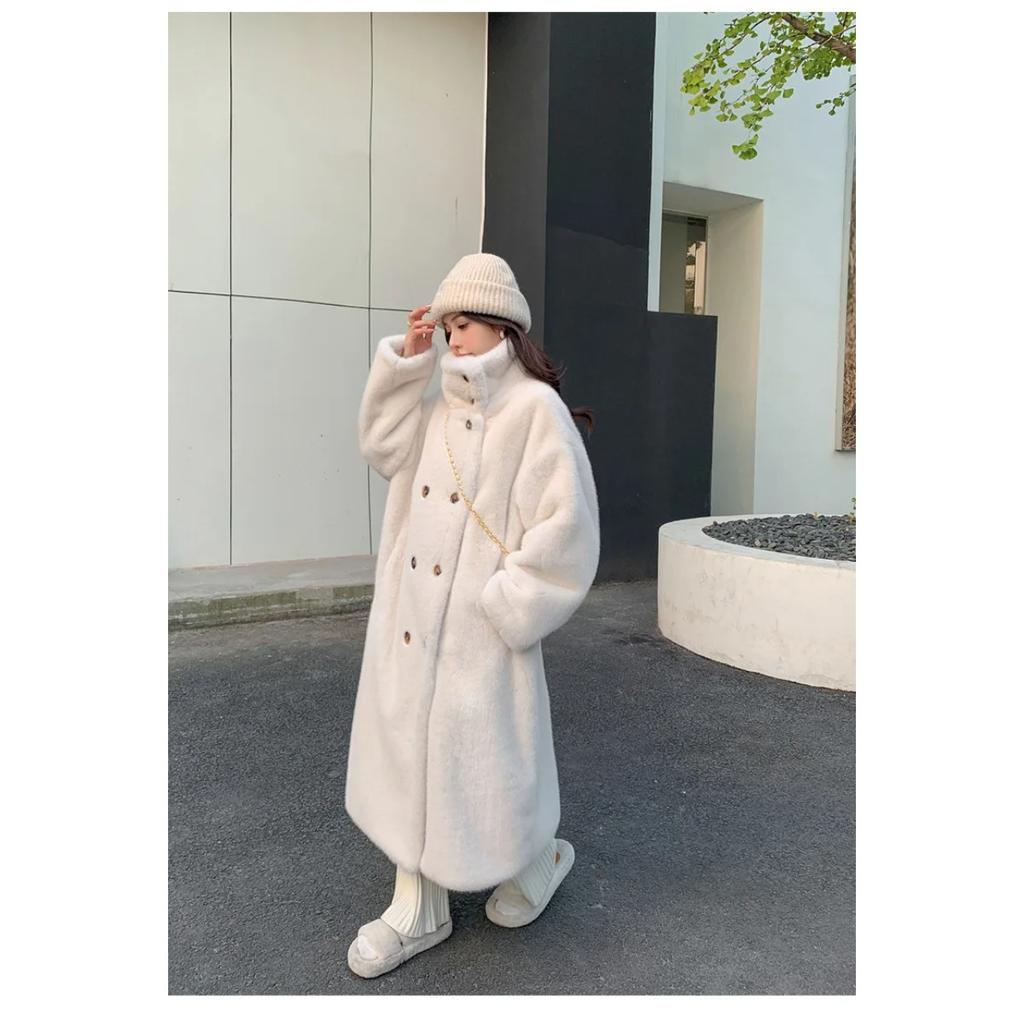 VAYLA Damen Kunstpelz Lange Mäntel Jacken Stehkragen Mantel Dick Warm Y2k Streetwear Jacke Elegant Arbeit Freizeit Oberbekleidung Herbst Winter