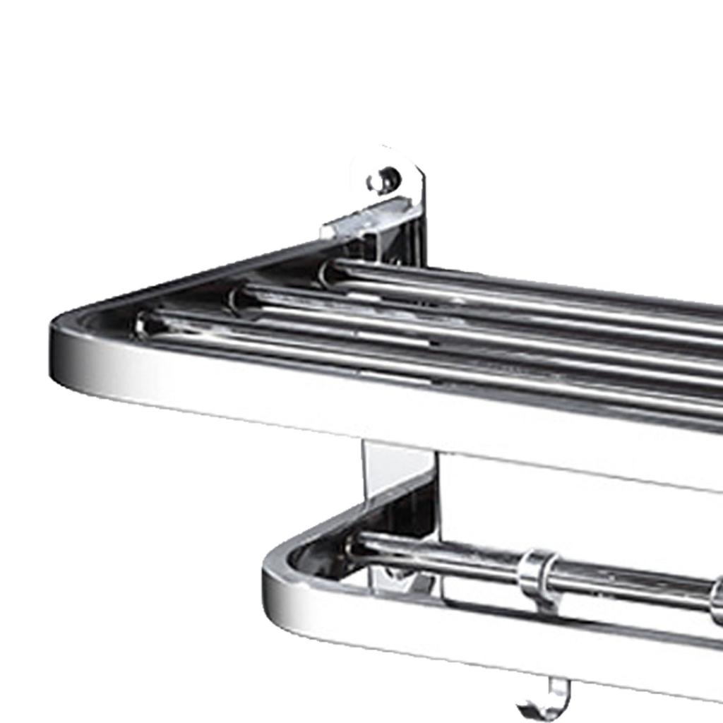 Double Towel Rack Foldable Adhesive 304 Stainless Steel Wall Towel Shelf with Hooks for Bathroom