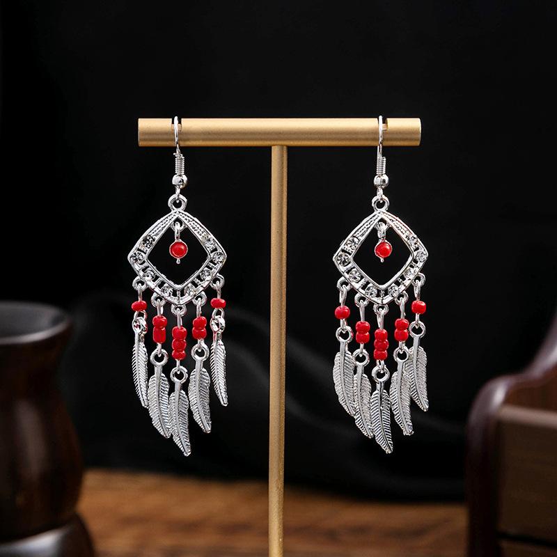 Ethnic Style Imitation Miao Silver Earrings, Colorful Long Fringed Chain Earrings, Hot-selling Earrings In Scenic Spots, Qinghe Jewelry Batches