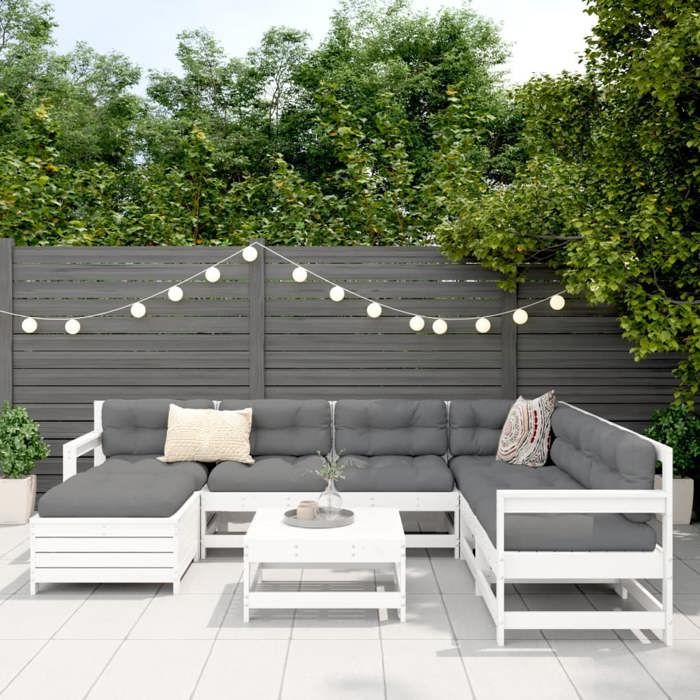 VidaXL Salon de jardin 8 pcs blanc bois de pin massif, ensemble de canapés d'extérieur, ensemble de canapés de jardin, 3250613