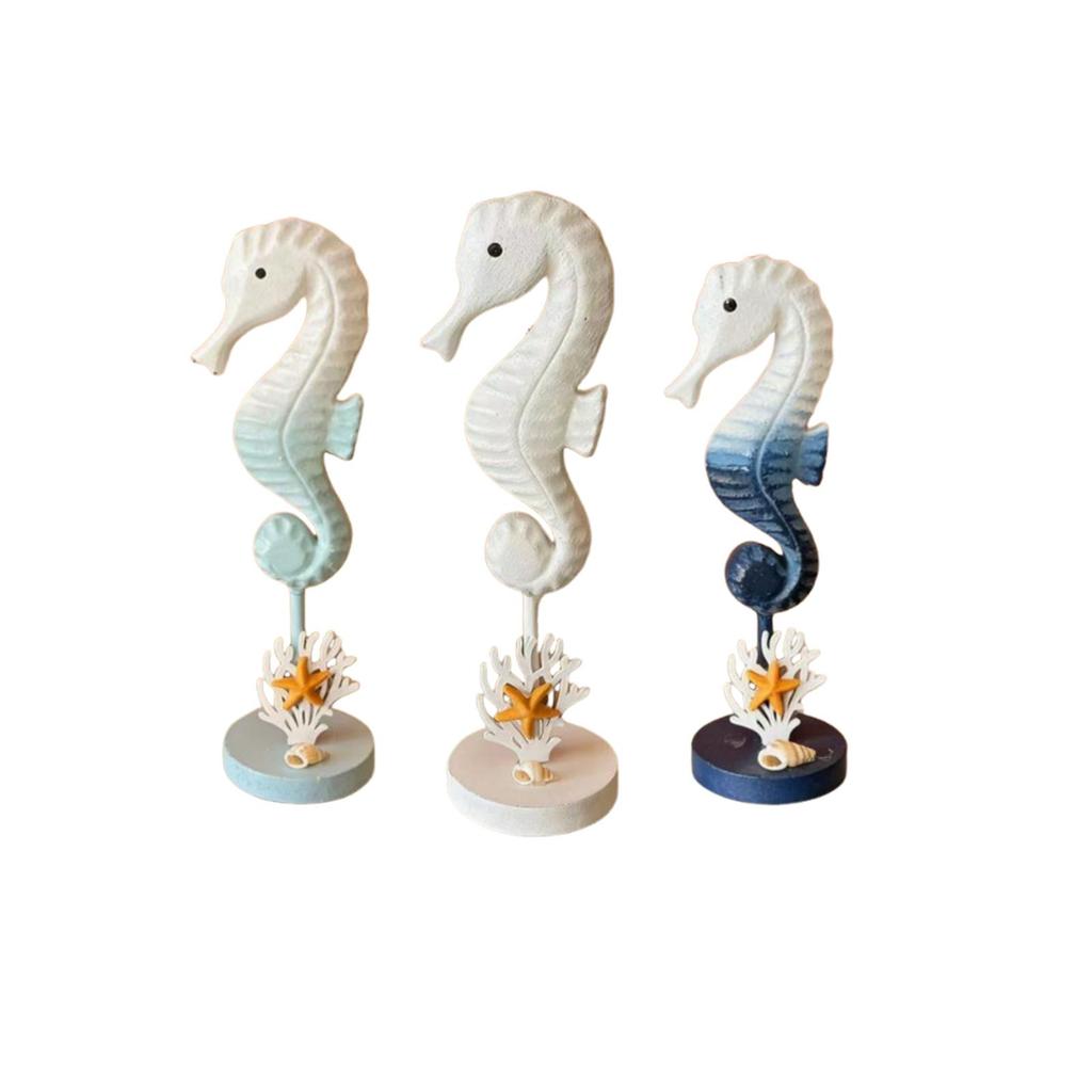 Sea Horse Figurines Decor Ornament Sculpture Nautical Minimalist Seahorse Statue Wooden Coastal for Bar Table Home Indoor Party