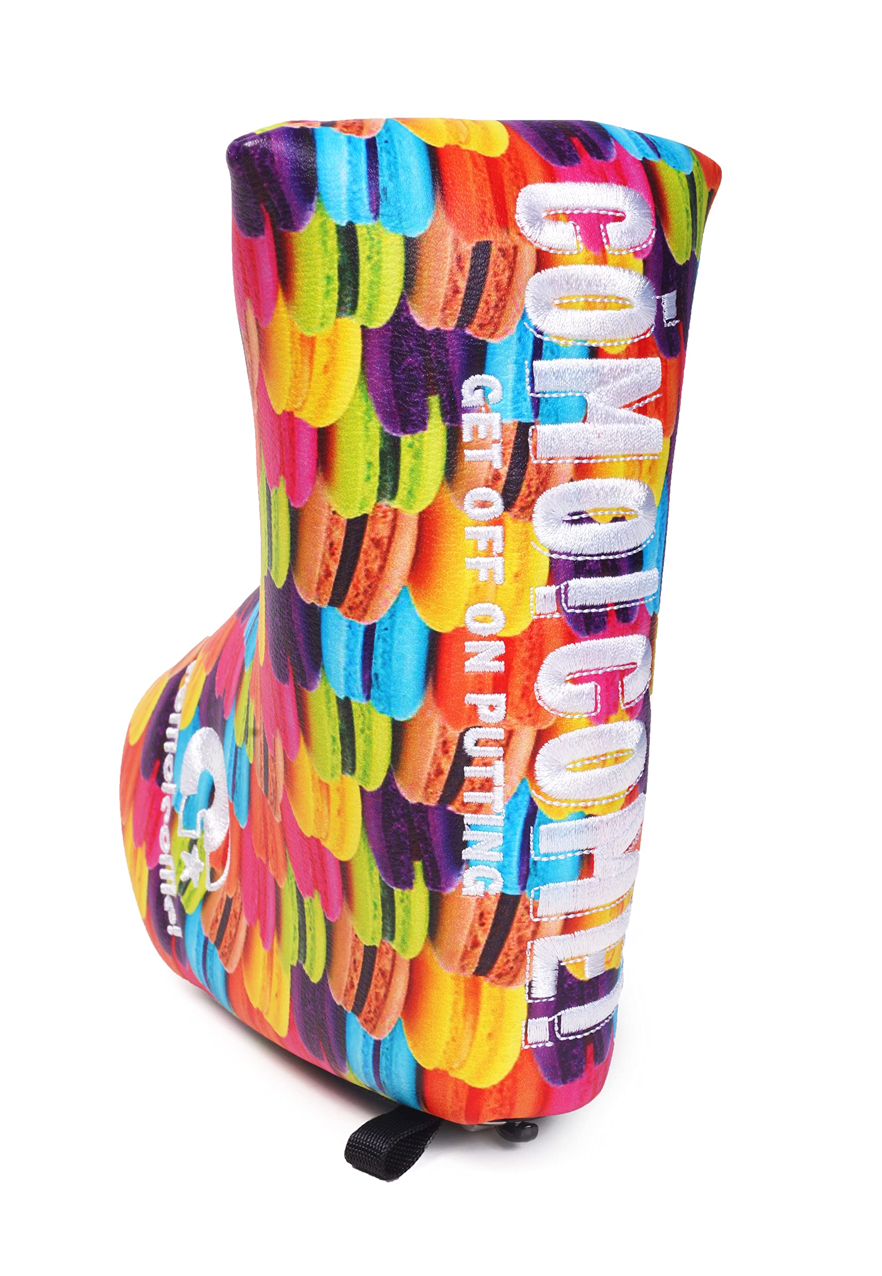 

ComoCome Pin-Type Putter Cover, Printed & Embroidered, Golf Blade Headcover, Zipper Closure, Premium Soft Boa, with Hook Ribbon (Macaron)