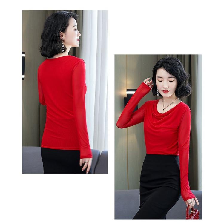 Moda Donna Primavera Autunno Maglia Sottile Camicetta Collo Alto Vestibilità Aderente Manica Lunga Maglietta Base