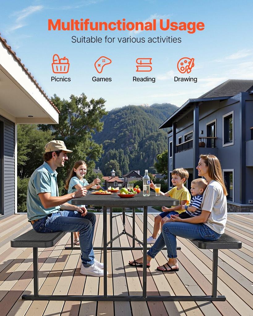 Picnic Table Foldable Steel Camping Table Chair Garden Indoor Outdoor