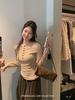 Korean Retro Floral Henley Long Sleeve Slim Fit Women's Top for Autumn/Winter