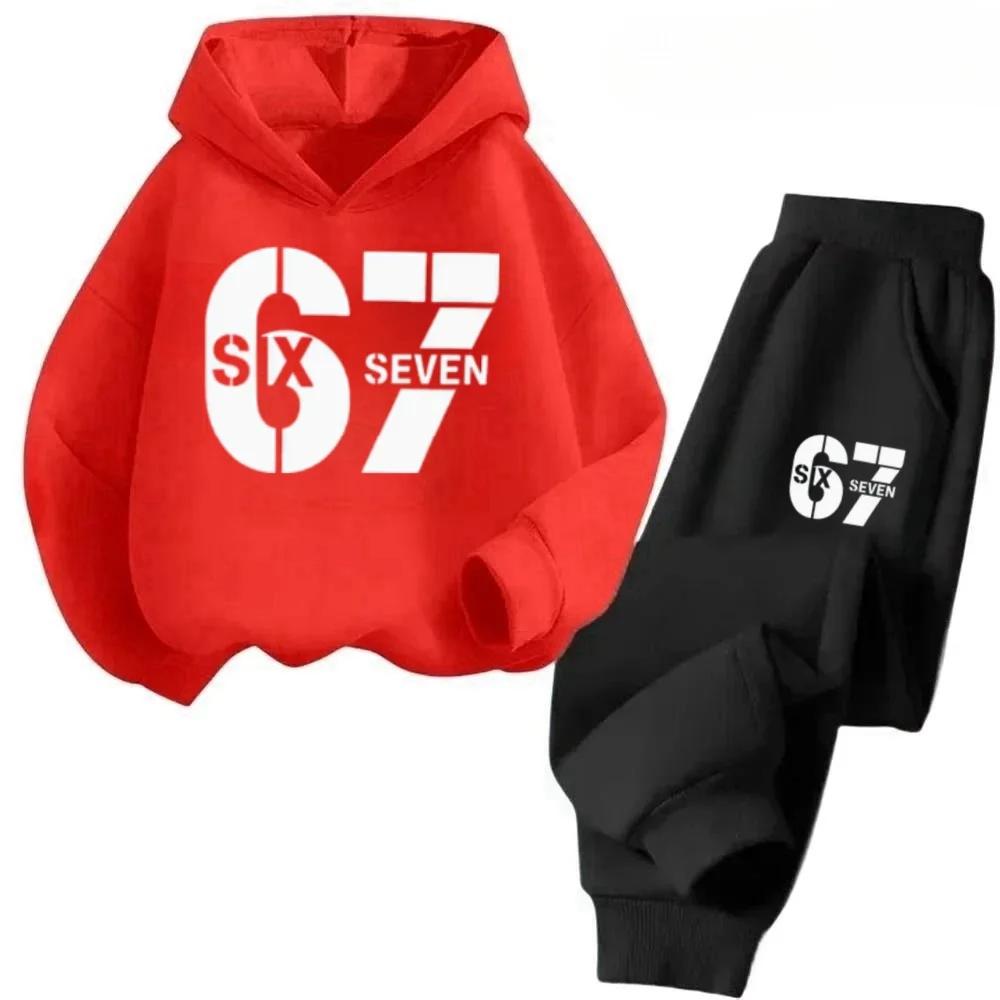 67 Chic Children's Hoodies Set 3-12Y Korean Streetwear Block Tracksuit Fashion Comfortable Kids Sweatshirt 2 Pcs Sets Pant Suit