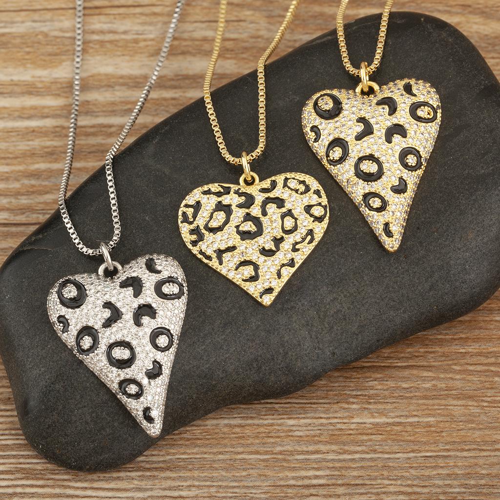Nidin Trendy Copper Cubic Zirconia Love Heart Pendant Necklace For Women Fashion Personality Pattern Clavicle Chain Jewelry Gift