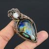 Labradorite & Rainbow Moonstone Pendant, Handmade Gemstone 999 Copper Wire Wrapped Pendant Antique Jewelry, For Gift Silver Jewelry