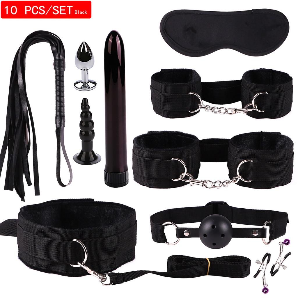 11/10 Pcs Bdsm Bondage Kit with Handcuff Anal Bullet Vibrator Whip for Men Women Fetish Slave Adults Games Sex Toys